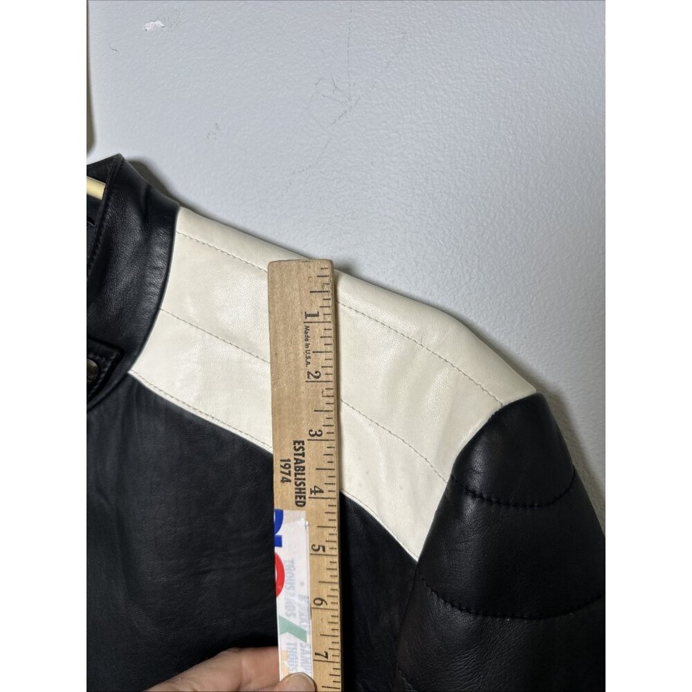 Ralph Lauren Purple Label Mens Leather Jacket Biker White‎ Black Zip Lambskin - Picture 8 of 16